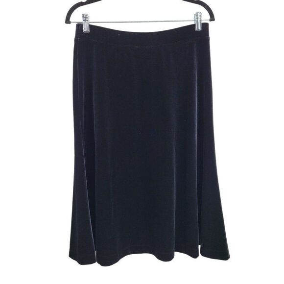 Vintage 90s Chico's Velour Full Midi Skirt Size 1 Black Elastic Waist Goth Glam - Picture 1 of 11